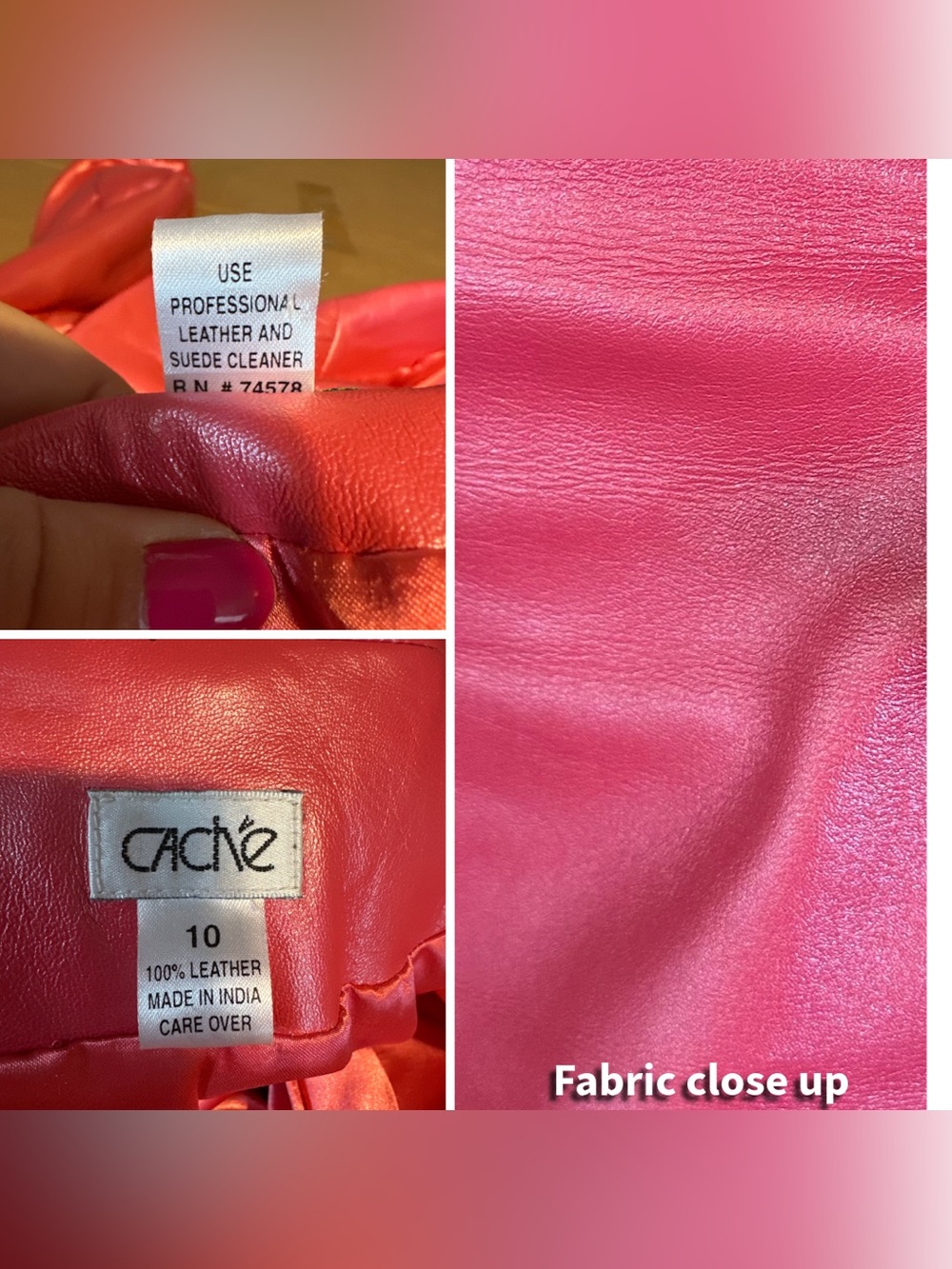 VINTAGE Y2K CACHE PINK LEATHER MINI SKIRT & BLAZER SET (10) - Picture 12 of 14
